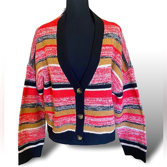 BP Black Marl Stripe Slouched Cropped Front Button Cardigan Size 1X NWT - Picture 8 of 11